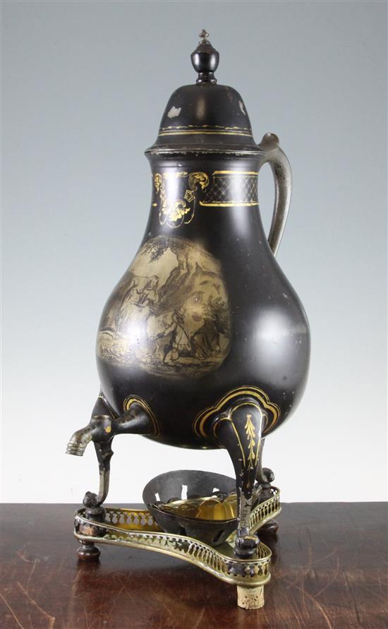 A 19th century Pontypool toleware urn, 18.75in., faults